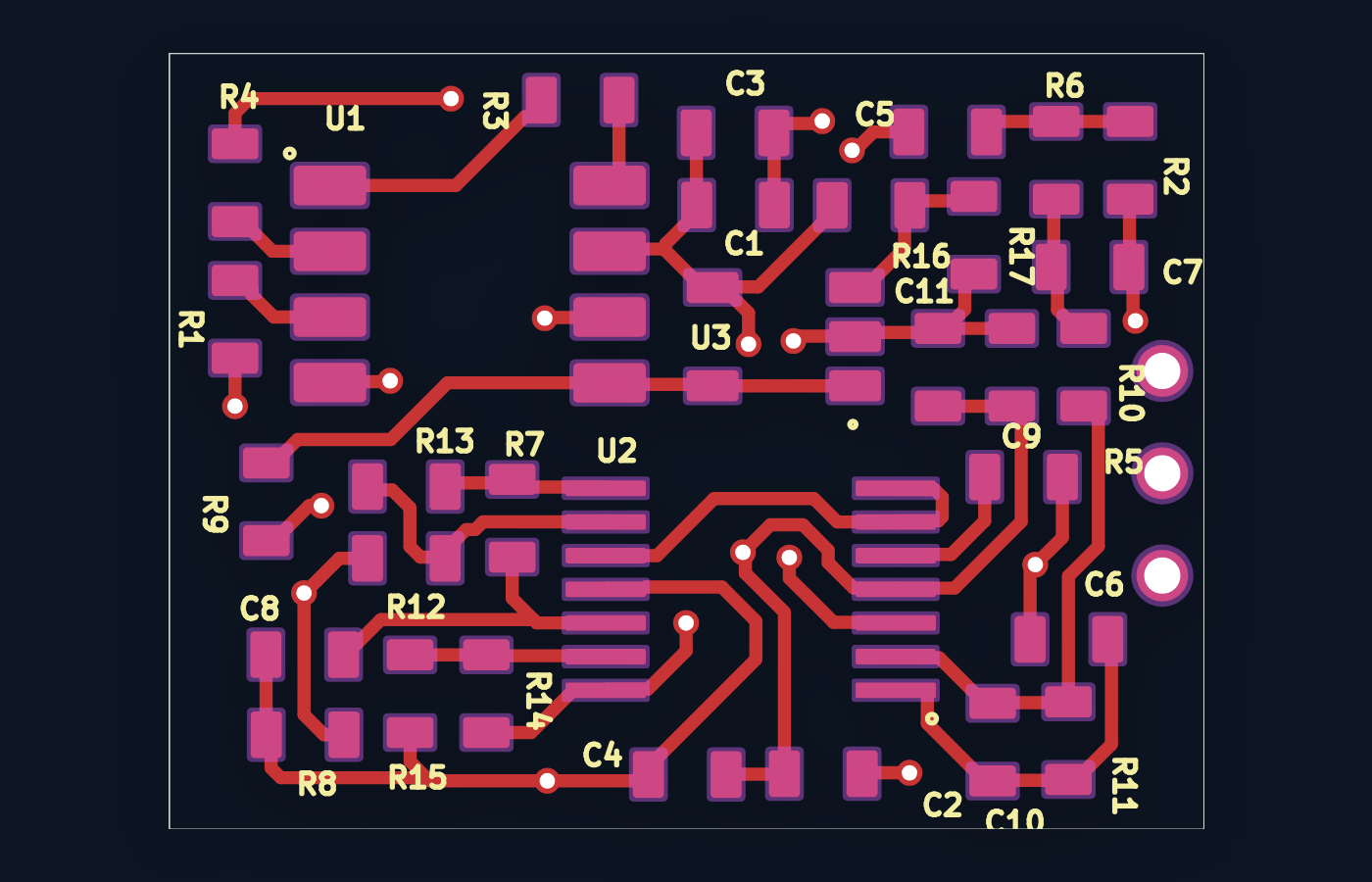 Top-down PCB footprint view of the low-cost surface EMG board