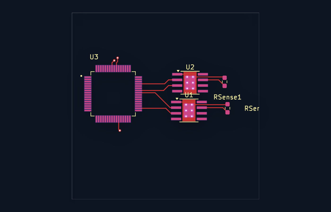 Top-down PCB footprint view of the STM32 stepper motor controller board